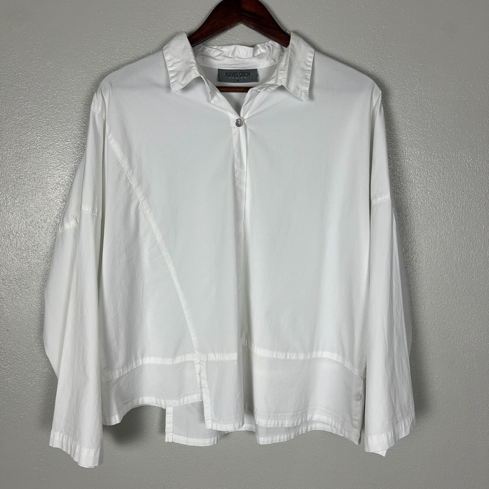 Eleven Stitch Design Top Womens XL White Long Sleeve Popover Artsy Lagenlook